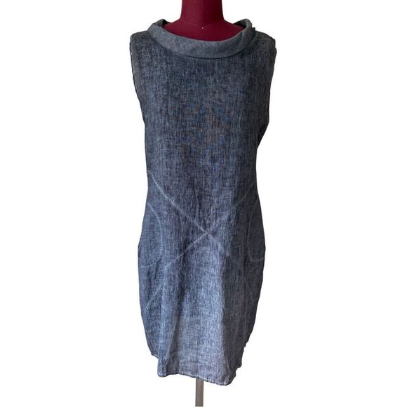 Calliar Scyle Lagenlook Coastal Linen Dress size L XL Blue Sleeveless - Picture 1 of 9